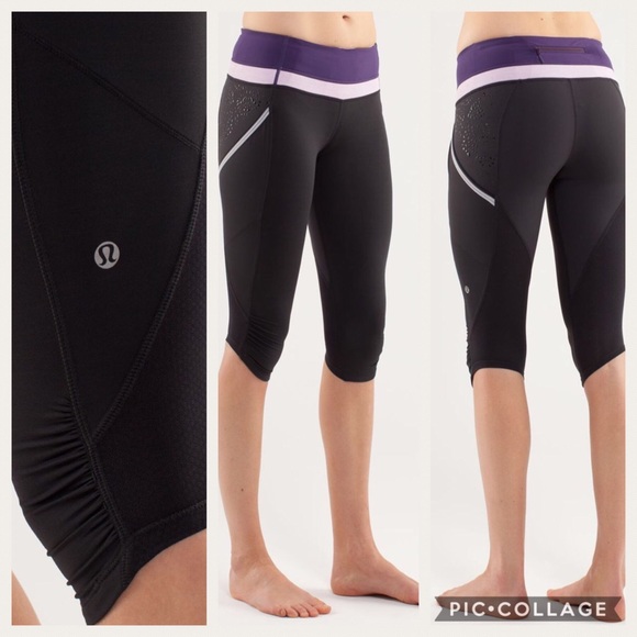 Lululemon Run A Marathon Crop Coal Grape Rose Sz 6 - Picture 3 of 8